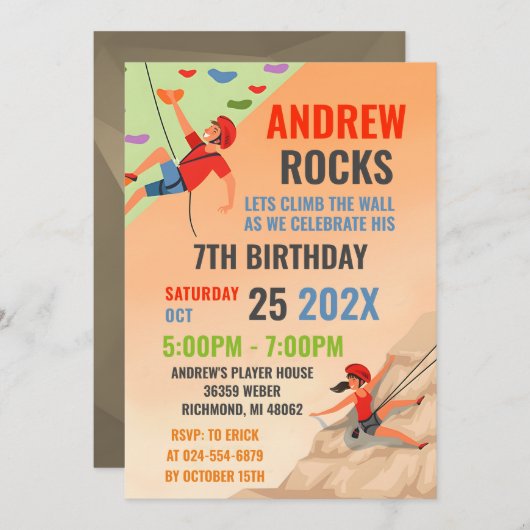 Personal Rock Climbing Verjaardagsfeestuitnodiging Kaart (Voorkant / Achterkant)