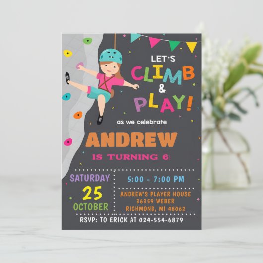 Personal Rock Climbing Verjaardagsfeestuitnodiging Kaart (Staand voorkant)
