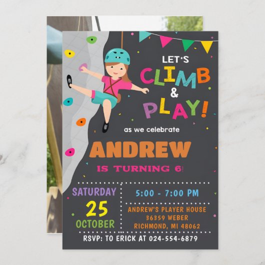 Personal Rock Climbing Verjaardagsfeestuitnodiging Kaart (Voorkant / Achterkant)