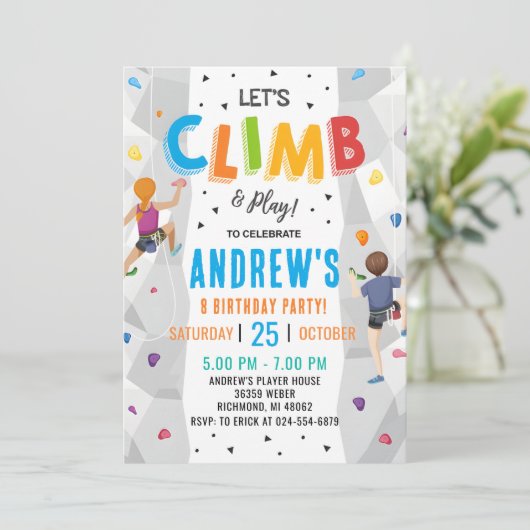 Personal Rock Climbing Verjaardagsfeestuitnodiging Kaart (Staand voorkant)