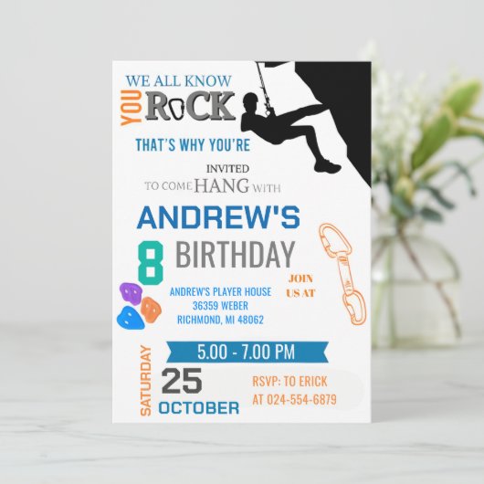Personal Rock Climbing Verjaardagsfeestuitnodiging Kaart (Staand voorkant)