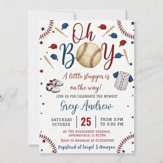 Personal Simple baseball Sports Baby Shower Kaart (Voorkant)