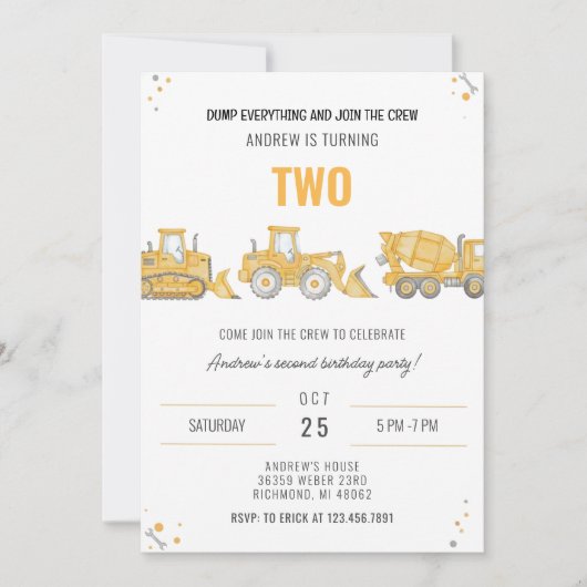 Personal Simple Construction Birthday Party Invita Kaart (Voorkant)