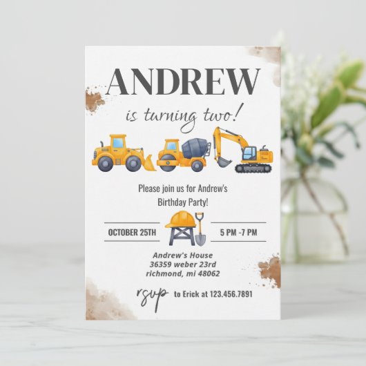 Personal Simple Modern Construction Birthday Kaart (Staand voorkant)