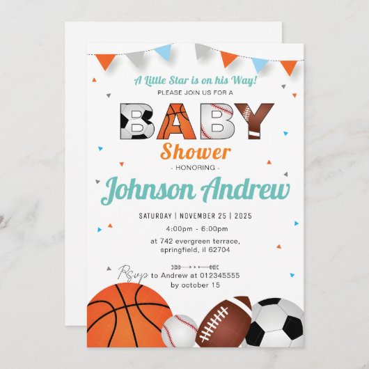 Personal Simple Sports All-Star Baby shower Wit Kaart (Voorkant / Achterkant)