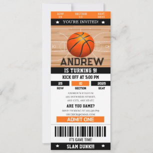 Personal Slam Dunk Birthday Bash Sports Ticket Kaart