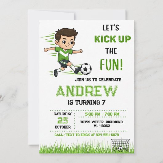 Personal Soccer Birthday Invitation Kaart (Voorkant)