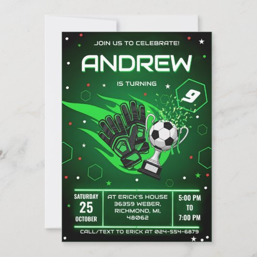 Personal Soccer Birthday Invitation Kaart (Voorkant)