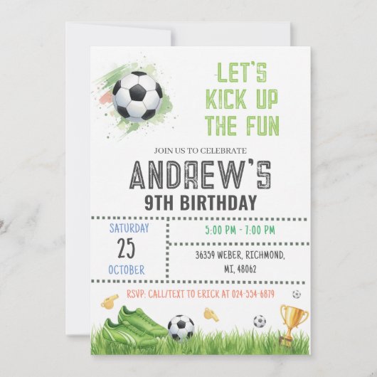 Personal Soccer Birthday Invitation Template Kaart (Voorkant)