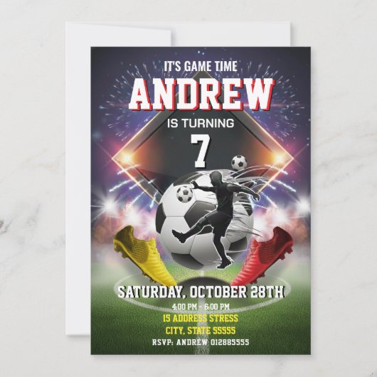 Personal Soccer Birthday Printable Invitation Kaart (Voorkant)