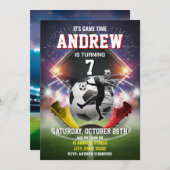 Personal Soccer Birthday Printable Invitation Kaart (Voorkant / Achterkant)