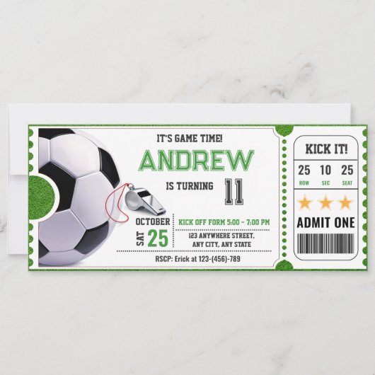 Personal Soccer Game Ticket Party Kaart (Voorkant)