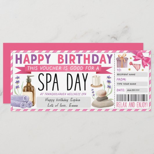 Personal Spa Day cadeaubon ticket Kaart (Voorkant / Achterkant)