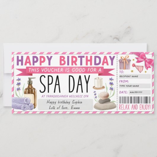 Personal Spa Day cadeaubon ticket Kaart (Voorkant)