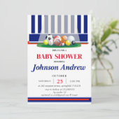 Personal Sport Baby shower Invitation Blue Kaart (Staand voorkant)
