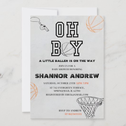 Personal Sport Digitaal Basketbal Baby shower Kaart (Voorkant)