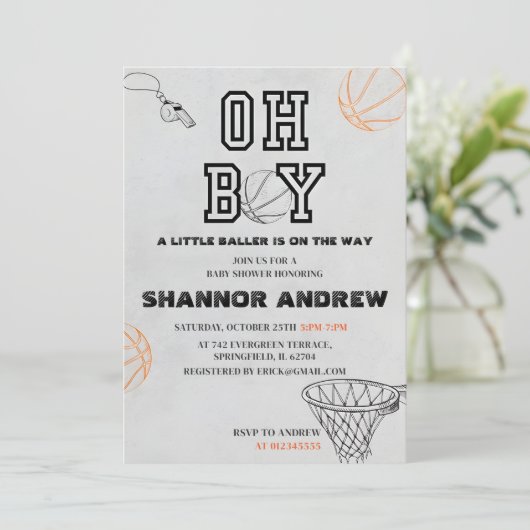 Personal Sport Digitaal Basketbal Baby shower Kaart (Staand voorkant)