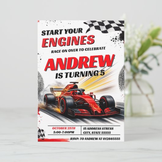 Personal Sport Racing Car Verjaardagsfeest voor jo Kaart (Staand voorkant)