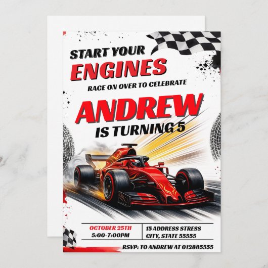 Personal Sport Racing Car Verjaardagsfeest voor jo Kaart (Voorkant / Achterkant)