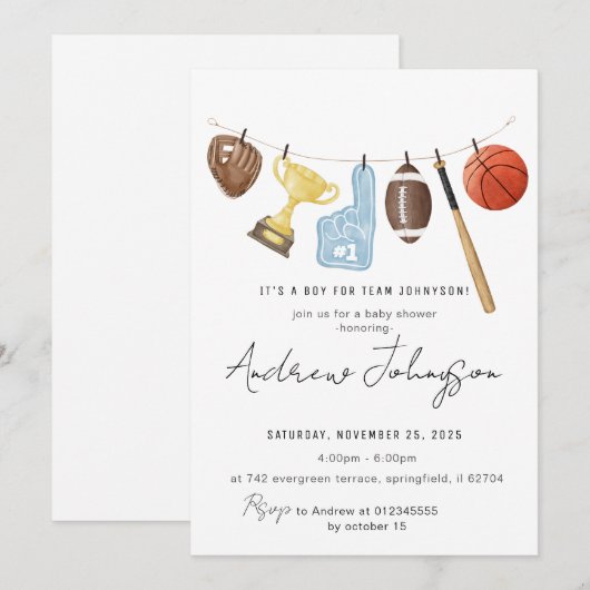 Personal Sports Baby shower Bundle Kaart (Voorkant / Achterkant)
