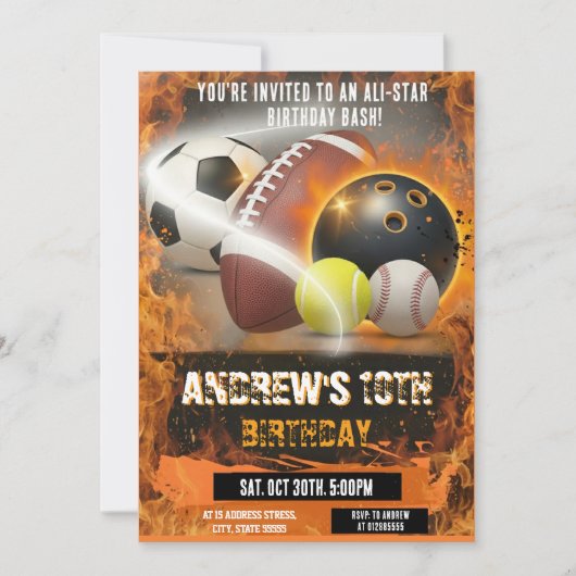 Personal Sports Birthday Printable All Sport Kaart (Voorkant)