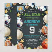Personal Sports Birthday Printable Invitation Kaart (Voorkant / Achterkant)