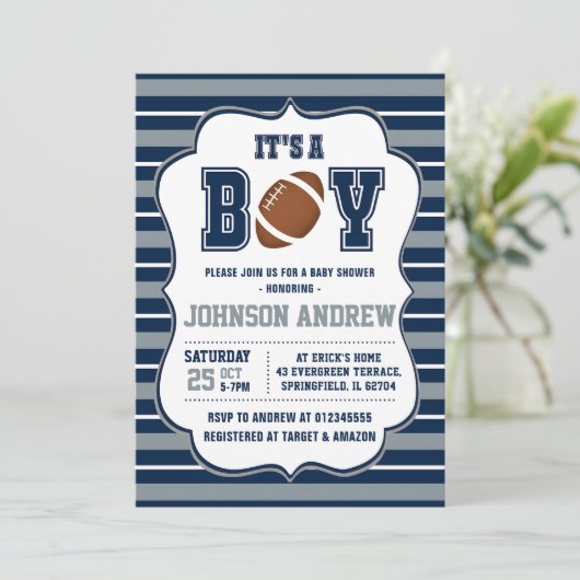 Personal Sprinkle Sports Football Baby shower Kaart (Staand voorkant)