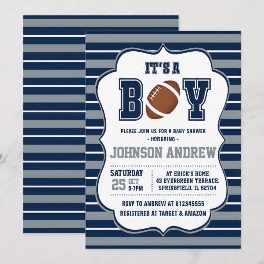 Personal Sprinkle Sports Football Baby shower Kaart (Voorkant / Achterkant)