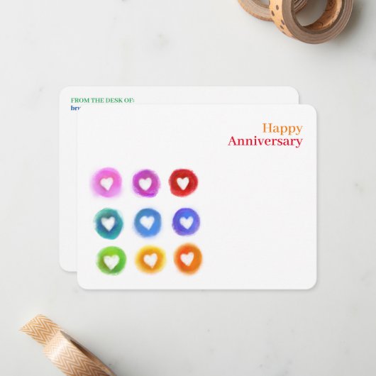 Personal Stationery: Rainbow Love hearts Note Card Notitiekaartje (Voorkant / Achterkant in situ)