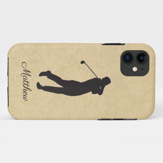 Personal Tan Leather Golf Design Case-Mate iPhone Case (Achterkant (horizontaal))