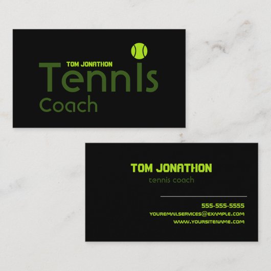 Personal Tennis Coach Black Visitekaartje (Voorkant / Achterkant)