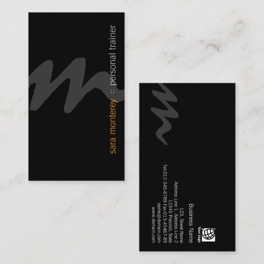 Personal Trainer Bold Monogram Visitekaartje (Voorkant / Achterkant)