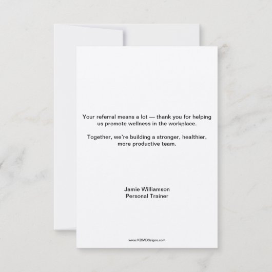 Personal Trainer Dumbbell Referral Thank You Notitiekaartje (Achterkant)