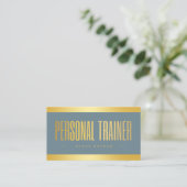Personal Trainer Dusty Blue en Gold Visitekaartje (Staand voorkant)