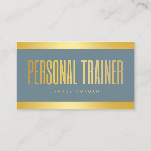 Personal Trainer Dusty Blue en Gold Visitekaartje (Voorkant)