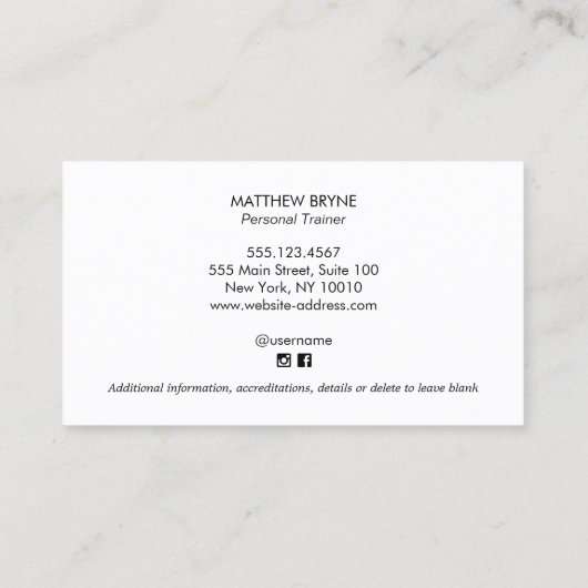 Personal Trainer Embleem Visitekaartje (Achterkant)