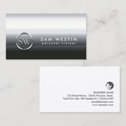 Personal Trainer Faux Chrome Monogram Visitekaartje (Voorkant / Achterkant)