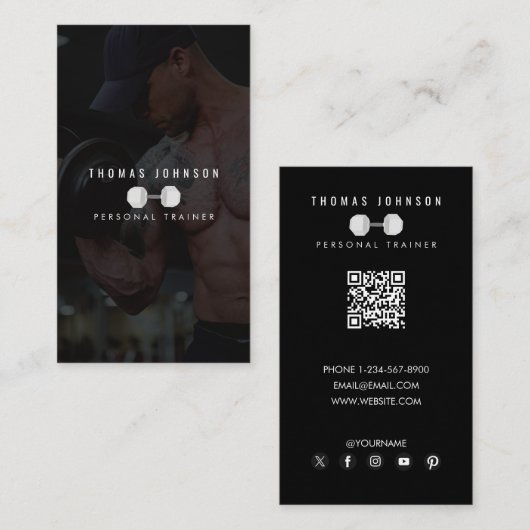 Personal Trainer Fitness Coach Foto QR-code Visitekaartje (Voorkant / Achterkant)