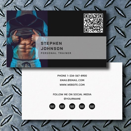 Personal Trainer Fitness QR Code Social Media Icon Visitekaartje
