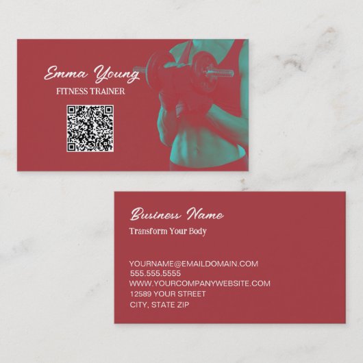 Personal trainer Fitness QR Code Visitekaartje (Voorkant / Achterkant)