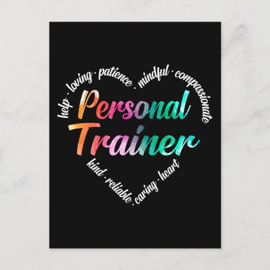 Personal Trainer Heart Word Cloud Waterverf Feestdagenkaart (Voorkant)