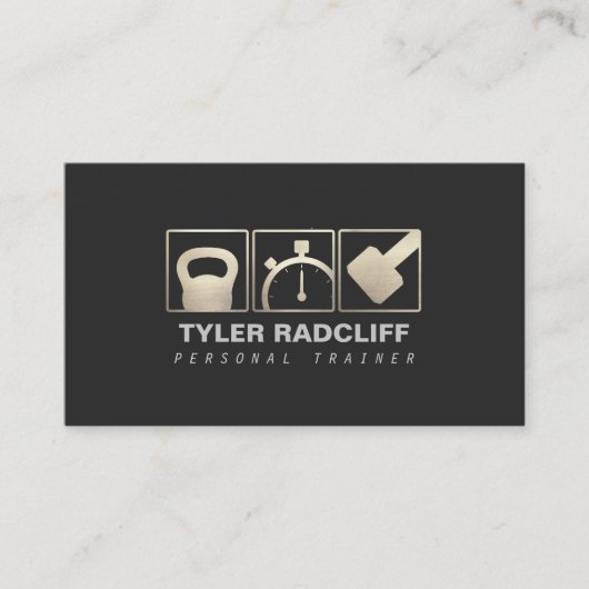 Personal Trainer Kettlebell, Dumbbell, Stopwatch Visitekaartje (Voorkant)