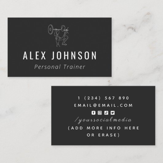 Personal Trainer Man Doing Squats Modern Sports Visitekaartje (Voorkant / Achterkant)
