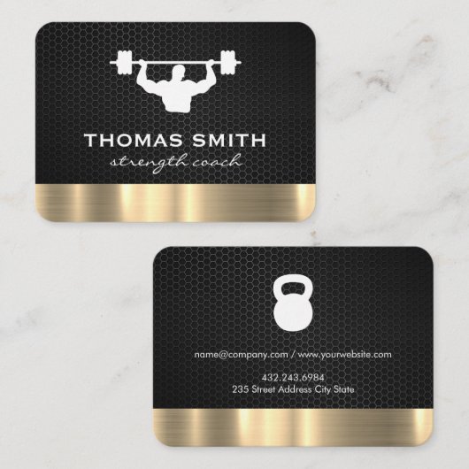 Personal Trainer Metallic Gold Trim Visitekaartje (Voorkant / Achterkant)