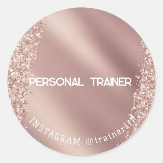 Personal trainer roze glitter ronde sticker (Voorkant)