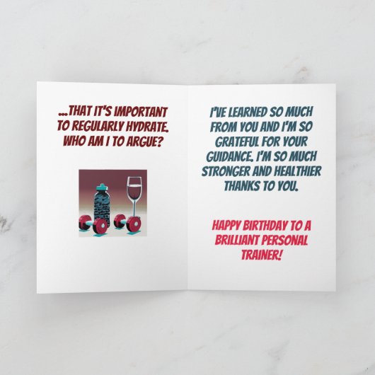 Personal Trainer Zegt om te Hydrate Gym Verjaardag Kaart (Binnen)