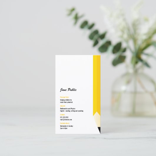 Personal Tutor Teacher Pencil Visitekaartje (Staand voorkant)