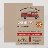 Personal Vintage Boys Firetruck Birthday Party Kaart (Voorkant / Achterkant)