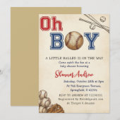 Personal Vintage Sport Baseball Baby Shower Kaart (Voorkant / Achterkant)