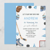 Personal Watercolor Hockey Birthday Party Kaart (Voorkant / Achterkant)